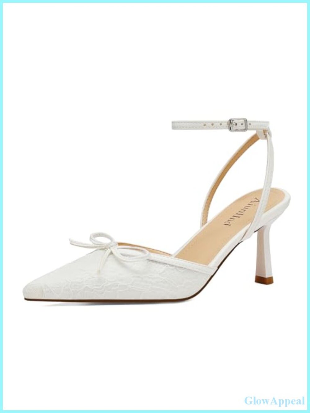 Lace Kitten Heels Closed Pointed Toe Ankle Strap Pumps